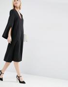 Asos White Midi Dress With Square V-neck - Black