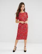 Trollied Dolly Straight And Narrow Floral Print Dress - Red