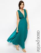 Asos Petite Wedding Deep Plunge Super Full Pleated Maxi Dress - Emerald Green
