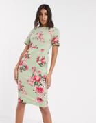 Asos Design Wiggle Midi Dress In Floral Print-multi