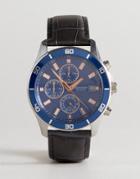 Sekonda Chronograph Leather Watch In Black Exclusive To Asos - Navy