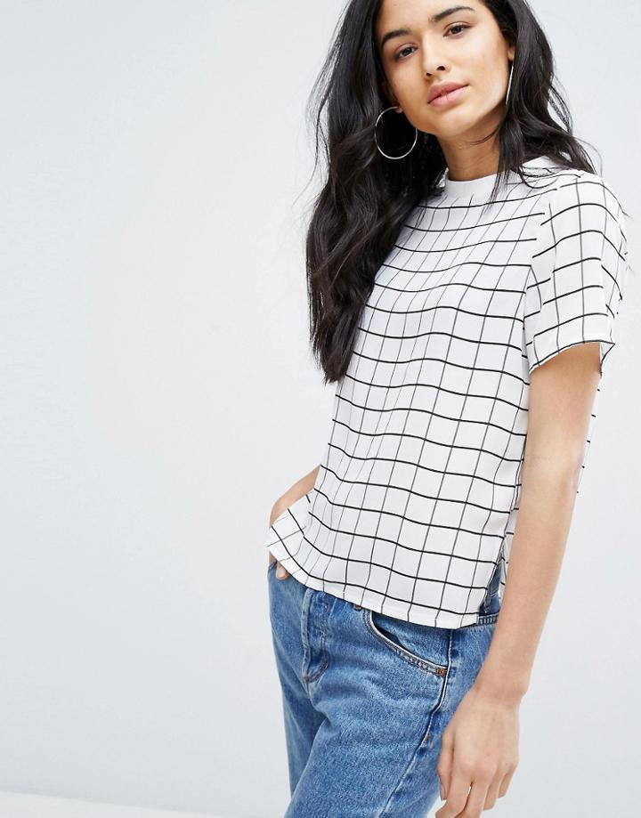 Daisy Street Check Print Top - White