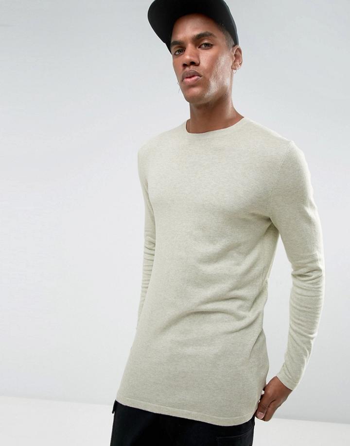 Asos Longline Cotton Sweater In Light Green - Green