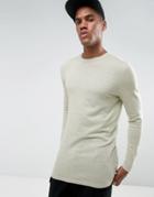 Asos Longline Cotton Sweater In Light Green - Green