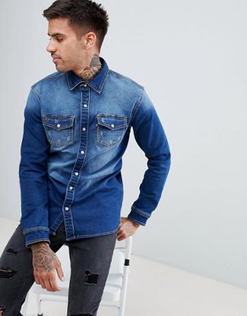 Good For Nothing Muscle Denim Shirt-blue