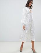 Asos Design High Neck Twist Front 70s Sleeve Maxi Dress In Spot - Multi