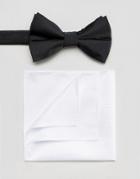 Asos Bow Tie With White Pocket Square Pack - Black