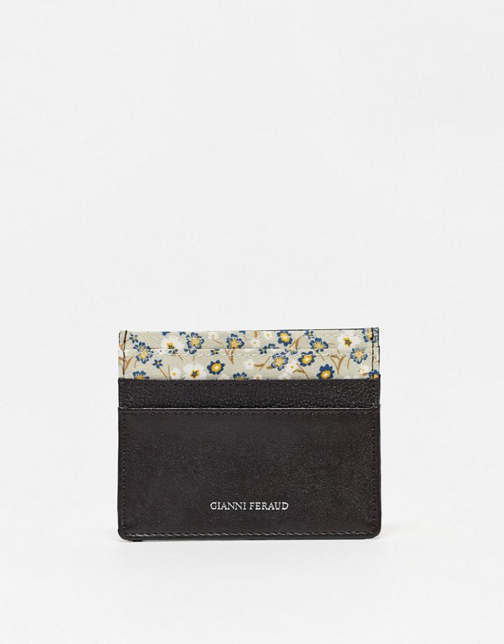 Gianni Feraud Card Holder In Brown With Ditsy Print