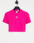 Adidas Originals Essentials Cropped Top With Central Logo In Pink