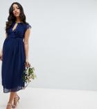 Tfnc Maternity Lace Detail Midi Bridesmaid Dress-navy