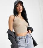 Topshop Tall Knitted Strappy Tank Top In Mink-multi