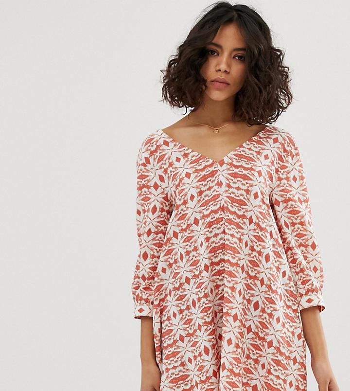 Native Youth Volume Smock Dress In Tile Print - Orange