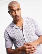 Topman Knit Pointelle Shirt In Lilac-purple