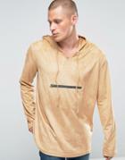 Liquor & Poker Faux Suede Hooded Sweater - Beige