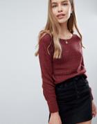 Brave Soul Milk Sweater With Turn Back Cuffs - Red