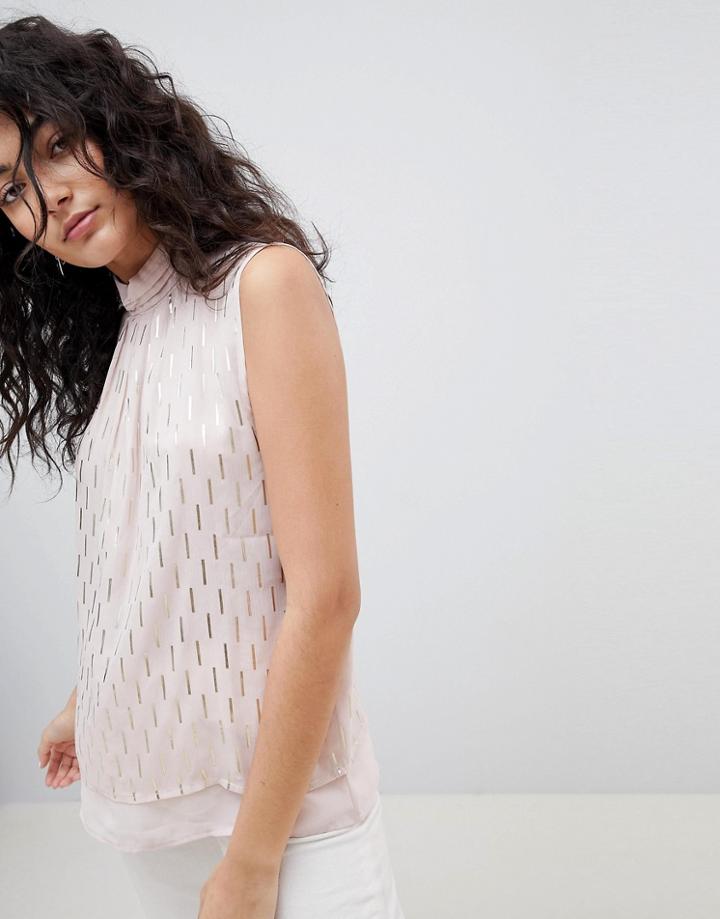 B.young Metallic Stripe High Neck Top - Pink