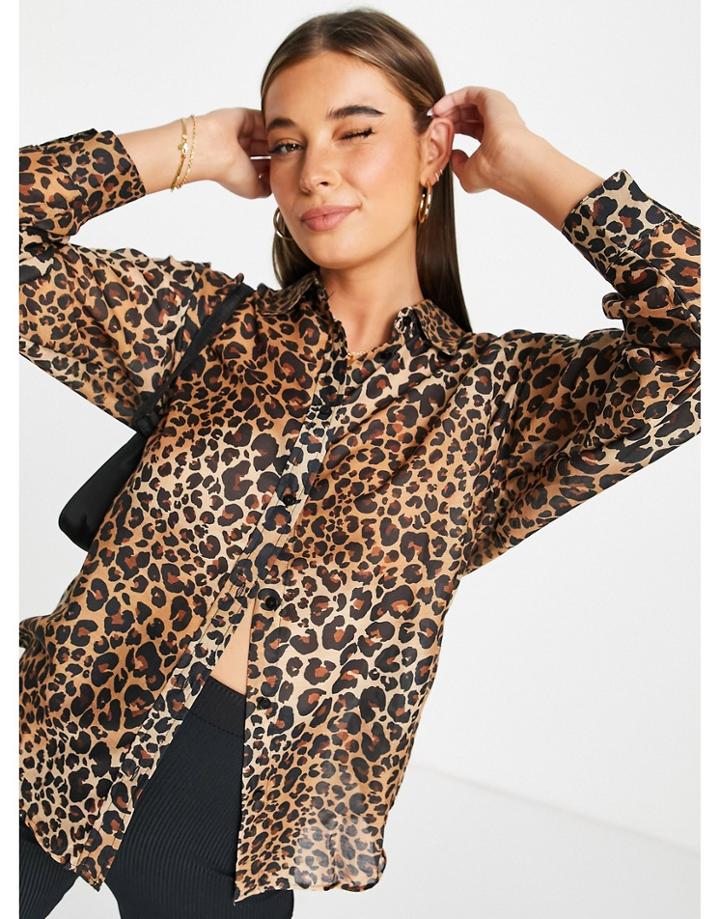 Stradivarius Shirt In Leopard Animal Print-brown