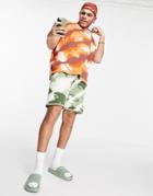 Asos Design Knit Tie Dye Effect Shorts In Green - Part Of A Set