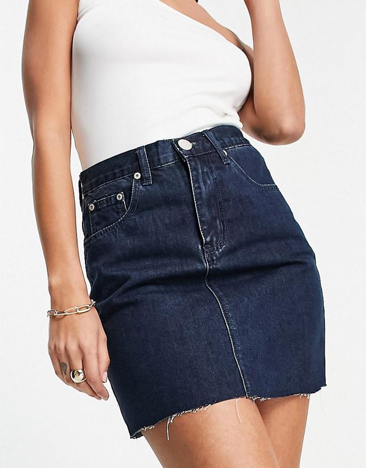 Glamorous High Waisted Denim Mini Skirt In Overdye Indigo-blues