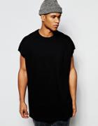 Asos Super Oversized Sleeveless T-shirt With Cut And Sew Detail In Heavy Weight Jersey - Black