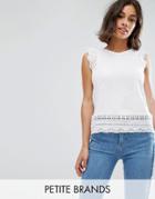 New Look Petite Cutwork Lace Frill Sleeve Top - White