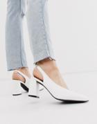 Glamorous White Block Heeled Sling Back Shoes
