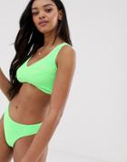 Asos Design Fuller Bust Mix And Match Crinkle V Front Crop Bikini Top In Apple Green Dd-f - Green