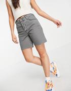 Asos Design Mid Rise Longline Short In Washed Gray-grey