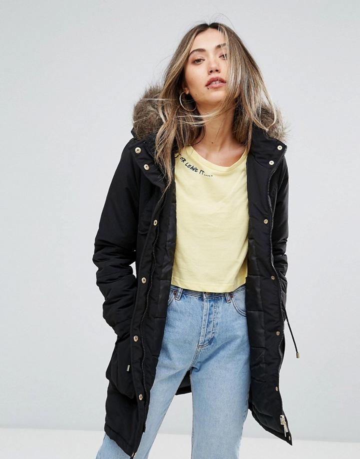 Brave Soul Hooded Mid Parka - Black