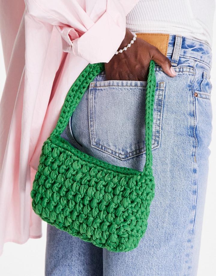 Topshop Crochet Shoulder Bag In Green