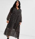 New Look Curve Button Through Midi Shirt Dress In Black Pattern