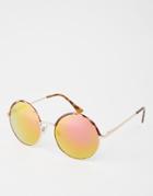Monki Round Sunglasses With Pink Lenses - Tortoise
