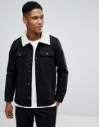 Brave Soul Wool Mix Fleece Collar Shacket - Black