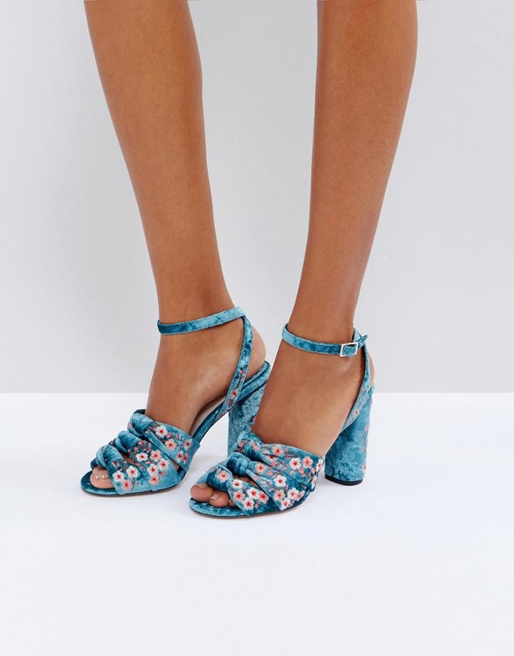 Faith Daphne Embroidered Heeled Sandals - Blue