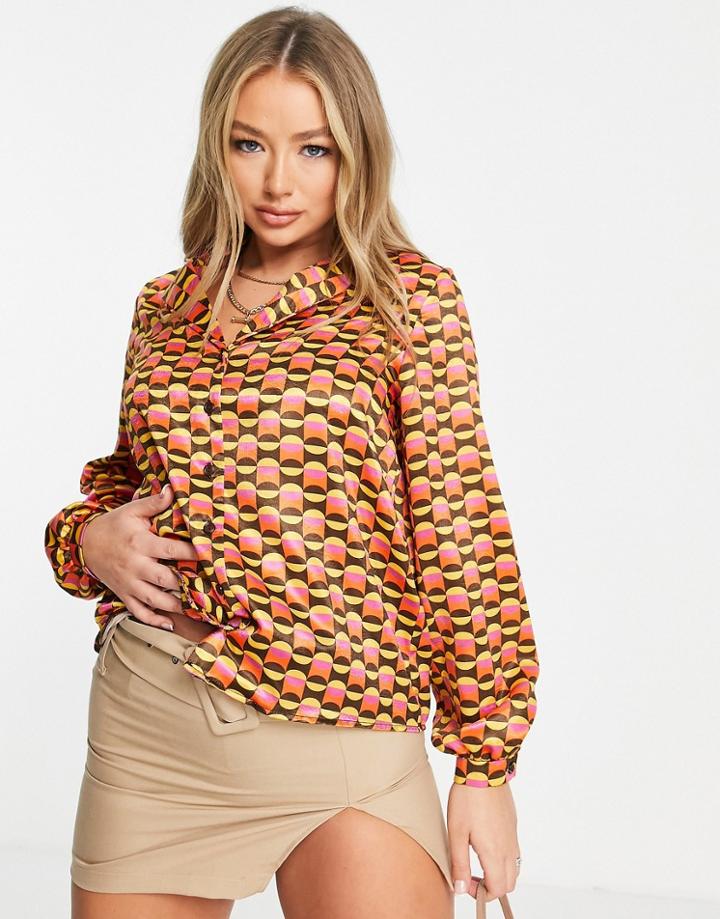 First Distraction The Label Satin Shirt In Geo Print-multi