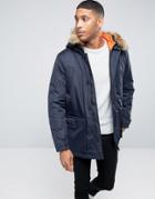D-struct Parka With Faux Fur Trim - Navy