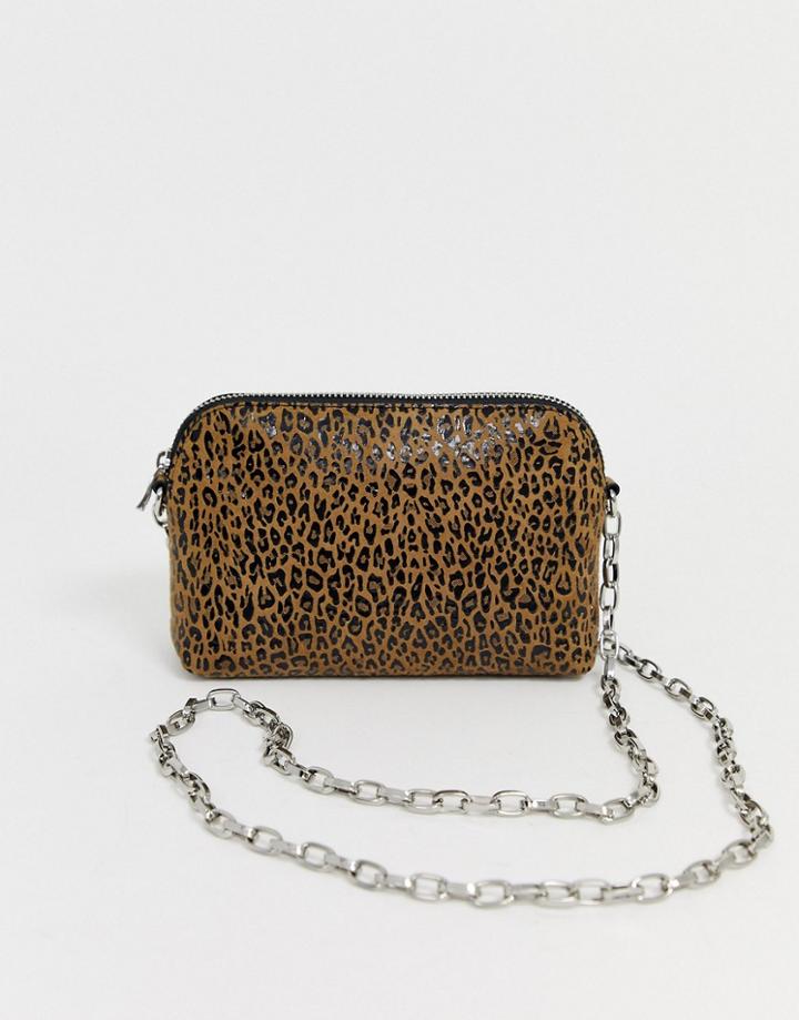 Asos Design Suede Chain Cross Body Bag In Leopard Print-multi