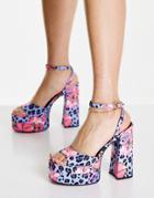 Asos Design Nix Platform Heeled Sandals In Tropical Print-multi