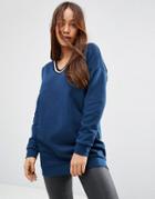Asos Sweatshirt With Stripe Tipping In Longline - Dark Blue