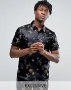 Reclaimed Vintage Brocade Shirt In Reg Fit - Black