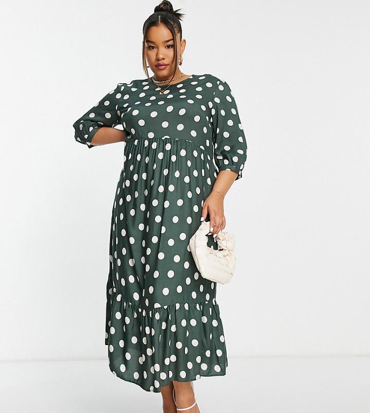 Nobody's Child Plus Rachel Oversize Polka Dot Dress In Olive Green