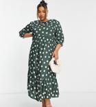 Nobody's Child Plus Rachel Oversize Polka Dot Dress In Olive Green