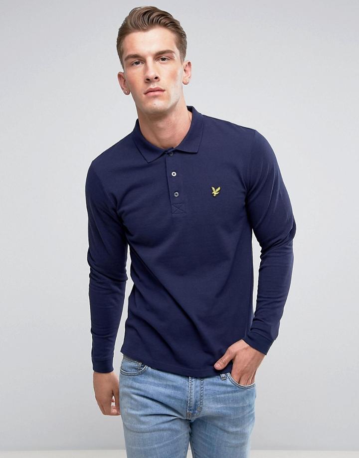 Lyle & Scott Long Sleeve Logo Polo Shirt Navy - Navy