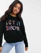 Asos Design Charity Christmas Sweater Sequin Let It Snow For Asos Foundation-black