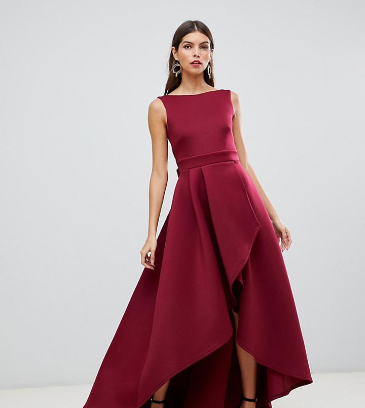 True Violet Exclusive High Low Scuba Maxi Dress With Open Back Bow Detail In Red - Red