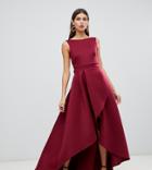 True Violet Exclusive High Low Scuba Maxi Dress With Open Back Bow Detail In Red - Red