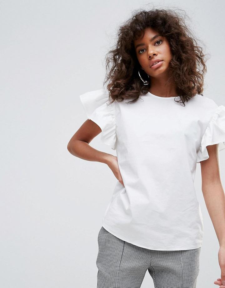 Minimum Ruffle Sleeve Top - White