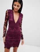 Boohoo Lace Open Back Tie Detail Mini Dress - Purple