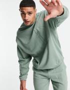 Asos Design Set Oversized Sweatshirt With Pocket Detail In Green