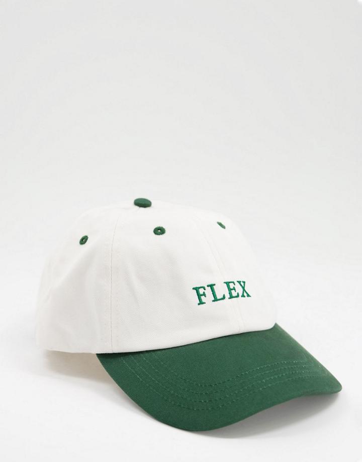 Asos Design 90's Retro Baseball Cap In Ecru With Text Embroidery-white